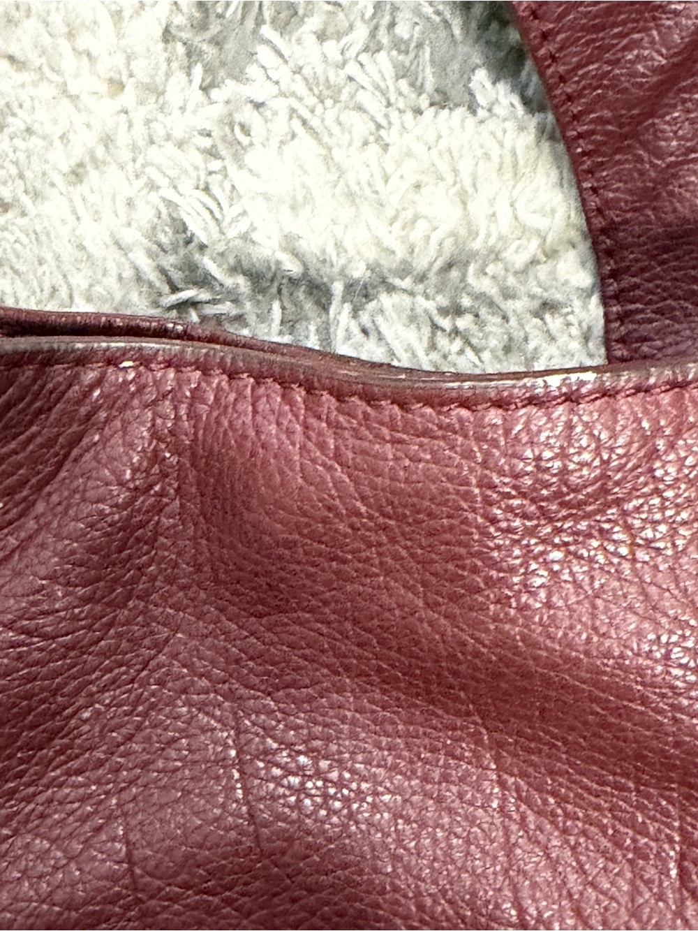 Oryany Burgundy Leather Hobo Shoulder Bag Chevron Stitch + Dust Bag - Picture 8 of 15